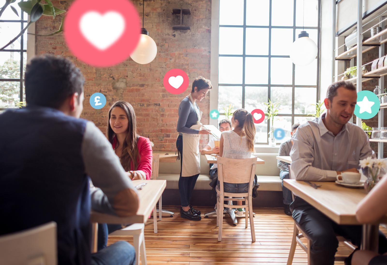 Waitress serving people at a restaurant